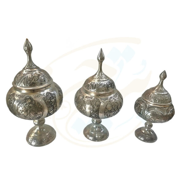 گز خوری (شکلات خوری پایه دار) قلمزنی مدل گل و مرغ برجسته  و چهره - Image 7