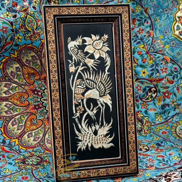 تابلو  قلمزنی رومیزی با قاب خاتم کاری تک گل - Image 5