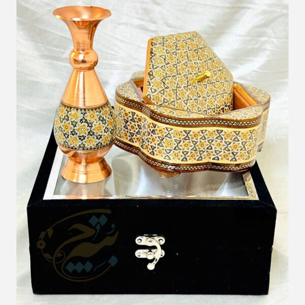 پک هدیه خاتم کاری گلدان 16 و شکلات خوری 17 - Image 7