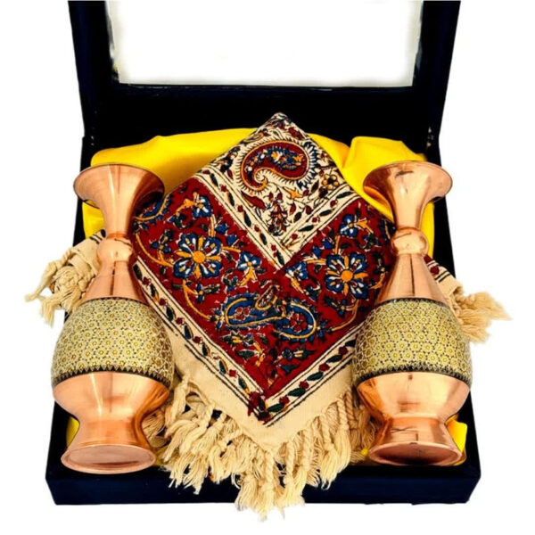 ست هدیه اداری خاتم کاری گلدان و رومیزی قلمکاری - Image 3