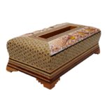 جعبه دستمال کاغذی خاتم کاری  مدل گل و مرغ قرمز - Image 3