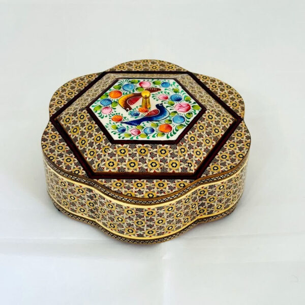 شکلات خوری (جاشکلاتی) خاتم کاری گل و مرغ متوسط - Image 6