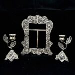 قاب آینه مستطیل شماره 2 و شمعدان اشکی ملیله کاری کوچک - Image 2