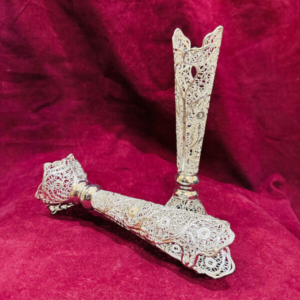 ست هدیه ملیله کاری گلدان قلبی  20 سانتی و ترمه - Image 9