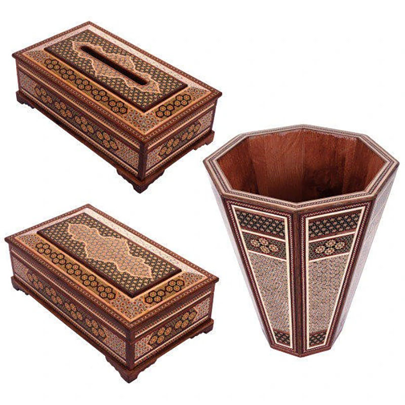 mdEHUP4aP9eU9AxHHVPfmShY10qAeoyLTyhBEphSPADDjNj2GV.jpg ست جعبه دستمال کاغذی و سطل خاتم کاری صلیبی - Image 1