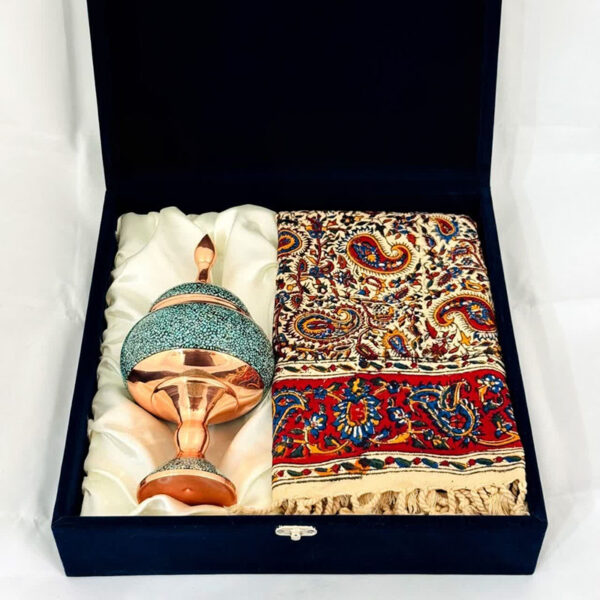 ست هدیه فیروزه کوبی شکلات خوری و رومیزی قلمکاری - Image 5