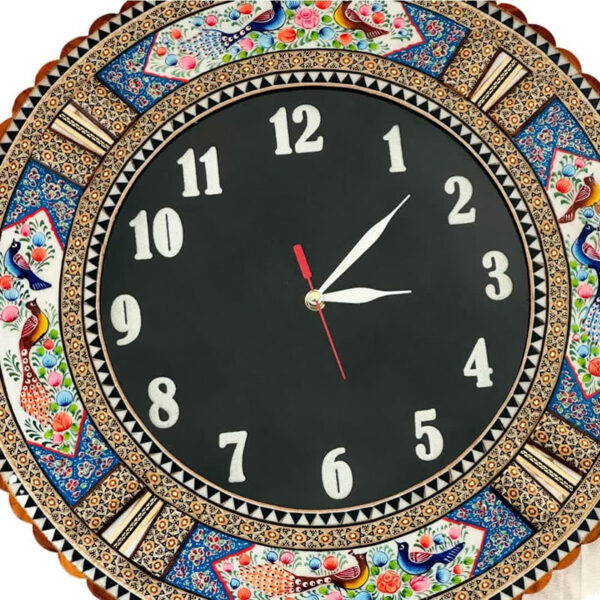 ساعت خاتم کاری گرد گل وبلبل صفحه مشکی - Image 8