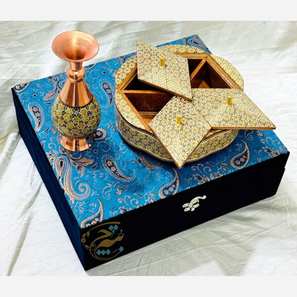 ست هدیه خاتم کاری گلدان 16 و شکلات خوری سه درب - Image 2
