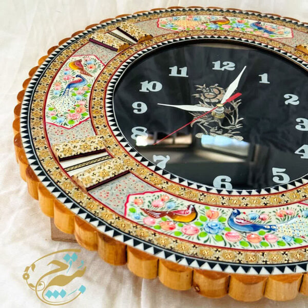 ساعت دیواری بیضی خاتم کاری گل وبلبل - Image 6
