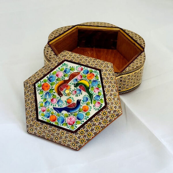 شکلات خوری خاتم با مینیاتور طرح گل و پرنده - Image 7