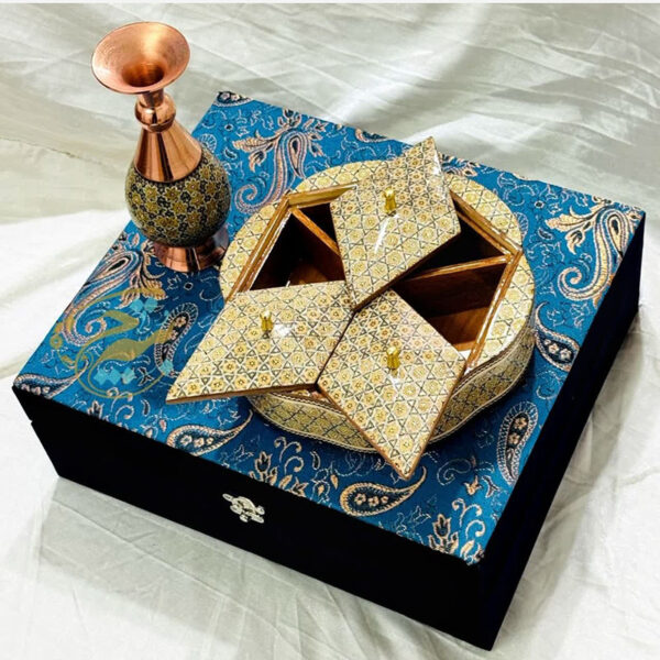 ست هدیه خاتم کاری گلدان 16 و شکلات خوری سه درب - Image 7