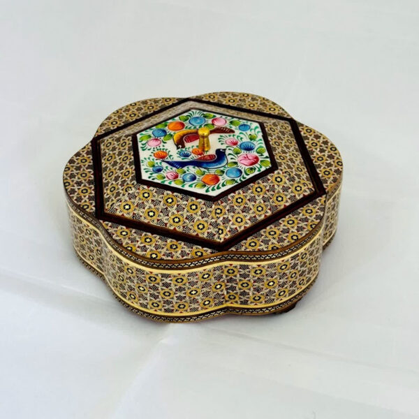شکلات خوری (جاشکلاتی) خاتم کاری گل و مرغ متوسط - Image 4