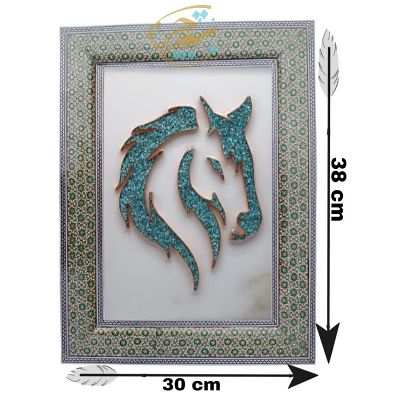 pWom1IqOuudkCTQ5VAGyP9jMVaE5MAlOoV6paixIbiDESt3arU.jpg تابلو فیروزه کوبی با قاب خاتم کاری مدل هورس - Image 1