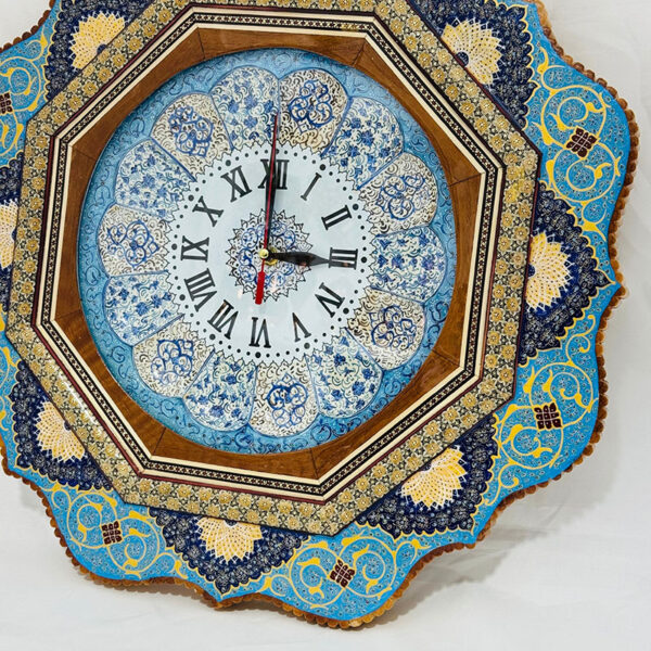 ساعت خاتم کاری با صفحه میناکاری تذهیب آبی - Image 7