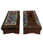 جعبه دستمال کاغذی و جاقاشقی خاتم کاری گل و بلبل چوبی - Image 3