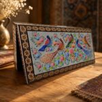 جعبه خاتم کاری استخونی مدل گل و بلبل بزرگ