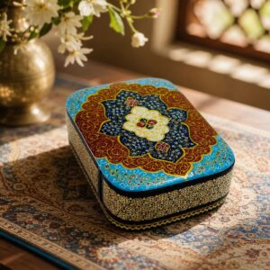 جعبه جواهرات خاتم کاری  کشویی اسلیمی شیشی