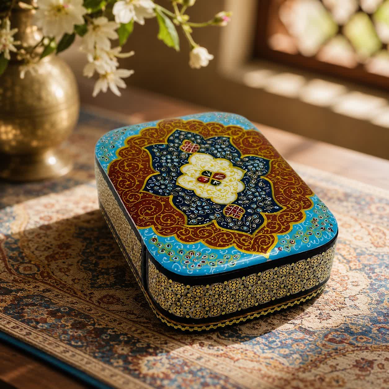 photo27459767750.jpg جعبه جواهرات خاتم کاری کشویی اسلیمی شیشی - Image 1