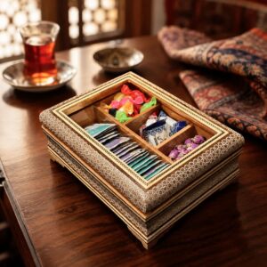 جعبه پذیرایی خاتم کاری (جعبه تی بگ و دمنوش)
