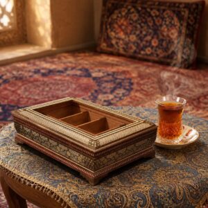 جعبه دمنوش پذیرایی خاتم کاری مدل توپی