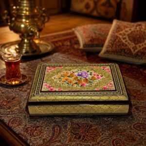 جعبه خاتم مدل سیمی نقاشی گل و بلبل