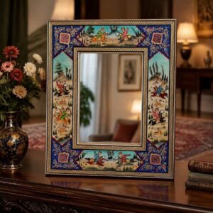 آینه مینیاتور طرح چوگان(شکارگاه)