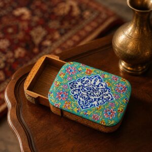 جعبه مینیاتور خاتم کاری کشویی مدل کاشی1