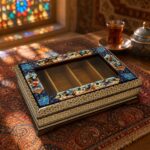 جعبه خاتم کاری مدل چوگان درب شیشه ای