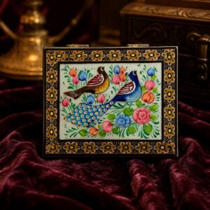 جعبه خاتم کاری استخونی مدل گل و بلبل 10در12