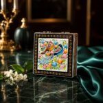 جعبه خاتم کاری استخونی مدل گل و بلبل 10در10