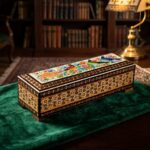 جعبه خاتم کاری استخونی مدل دستبندی گل و بلبل 7در20