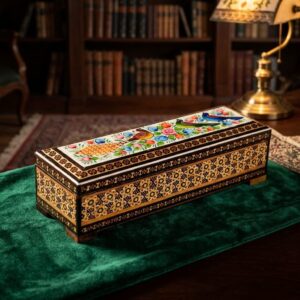 جعبه خاتم کاری استخونی مدل دستبندی گل و بلبل 7در20
