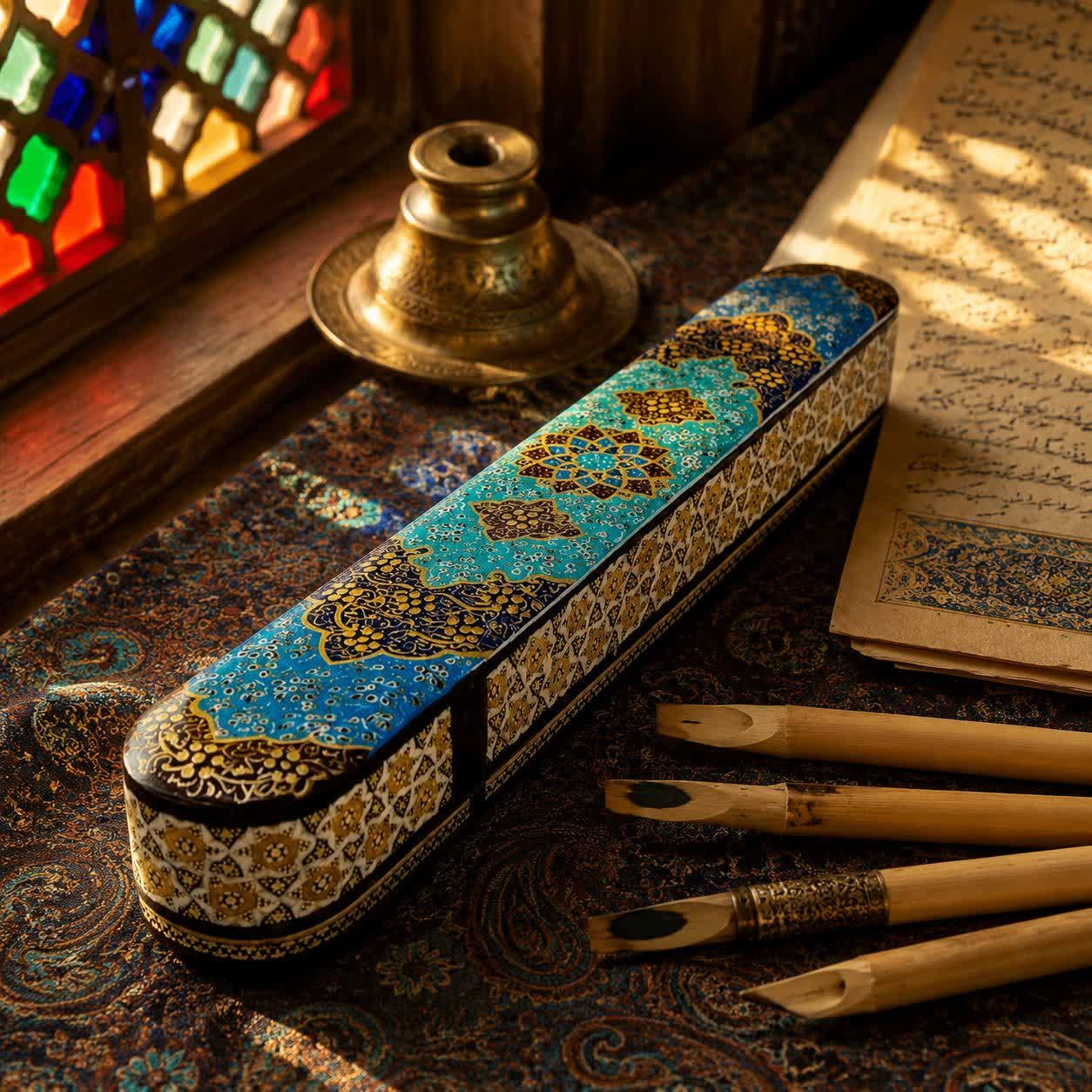 photo27580797182.jpg قلمدان خاتم کاری 30 سانتی کشویی مدل تذهیب - Image 1