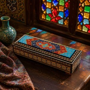 جعبه خاتم کاری استخونی مدل دستبندی تذهیب 7در20