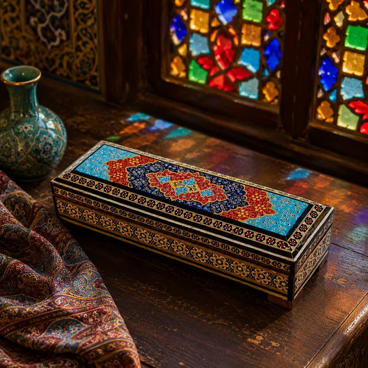 photo27580886272.jpg جعبه خاتم کاری استخونی مدل دستبندی تذهیب 7در20 - Image 1