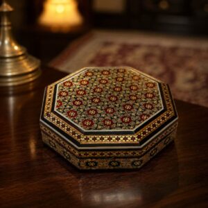 جعبه چوبی النگویی خاتم کاری هشت گوش
