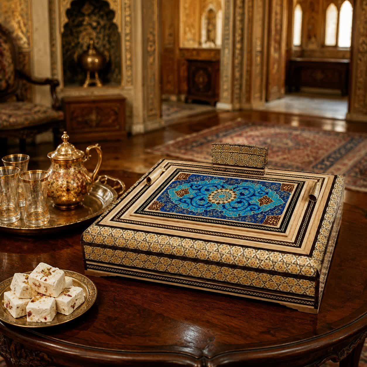 photo27630339511.jpg قلمدان رومیزی با جعبه لولایی بزرگ خاتم کاری 22در30 - Image 1