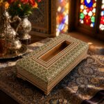 جعبه دستمال کاغذی خاتم کاری مدل تخمه سبز اعلا
