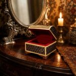 جعبه انگشتری خاتم کاری صندوقچه ای مشکی کهکشانی
