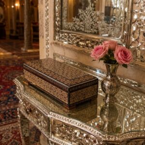 جعبه خاتم کاری 10در20 کارد و چنگال لولایی داخل مخمل