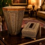 جعبه دستمال کاغذی و سطل بزرگ خاتم کاری استخونی