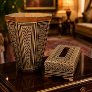 جعبه دستمال کاغذی و سطل بزرگ خاتم کاری استخونی