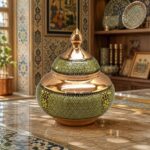 قندان مس و خاتم کاری شالدار 25 سانت