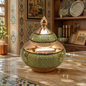 قندان مس و خاتم کاری شالدار 25 سانت