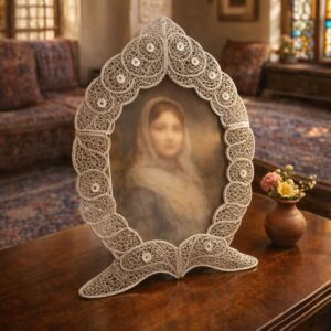 قاب عکس ملیله کاری نقره طرح بیضی سایز معظم