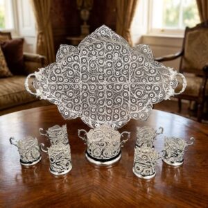 سرویس پذیرایی نفیس ملیله کاری (سینی بزرگ، قندان و چای‌خوری)