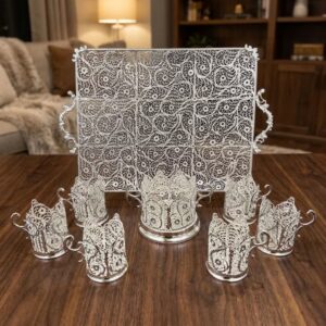 سرویس پذیرایی کلاسیک ملیله کاری (سینی، قندان و چای‌خوری)