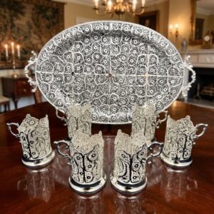 سرویس پذیرایی باشکوه ملیله کاری (سینی بزرگ، قندان و چای‌خوری)