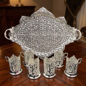 سرویس پذیرایی لوکس ملیله کاری (سینی بزرگ شاه‌عباسی و چای‌خوری)