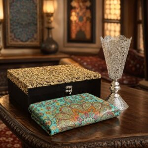 ست هدیه اداری گلدان ملیله کاری سایز بزرگ و ترمه